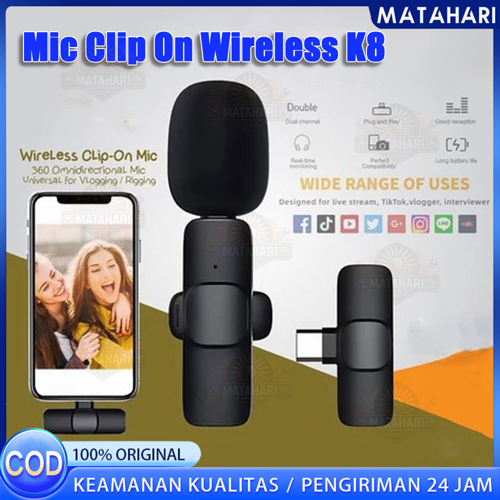 Mic Clip On Wireless K8 MicroPhone Mic Clip On Youtuber Wireless USB/Mic Youtuber Bluetooth