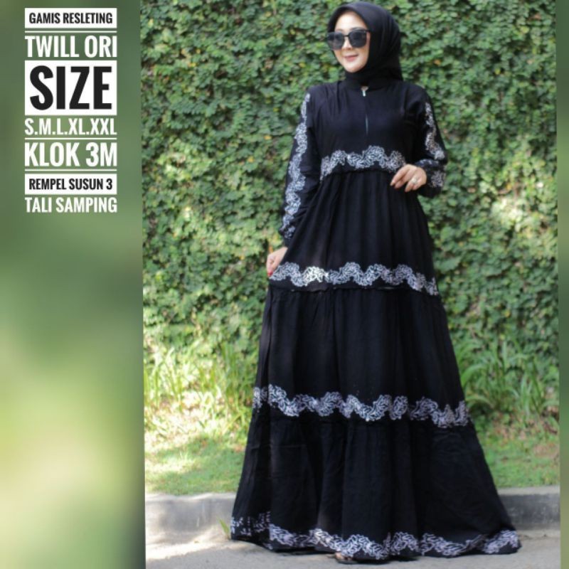 gamis twill susun resleting depan asli batik pekalongan / gamis twill ori terbaru berkualitas gamis 