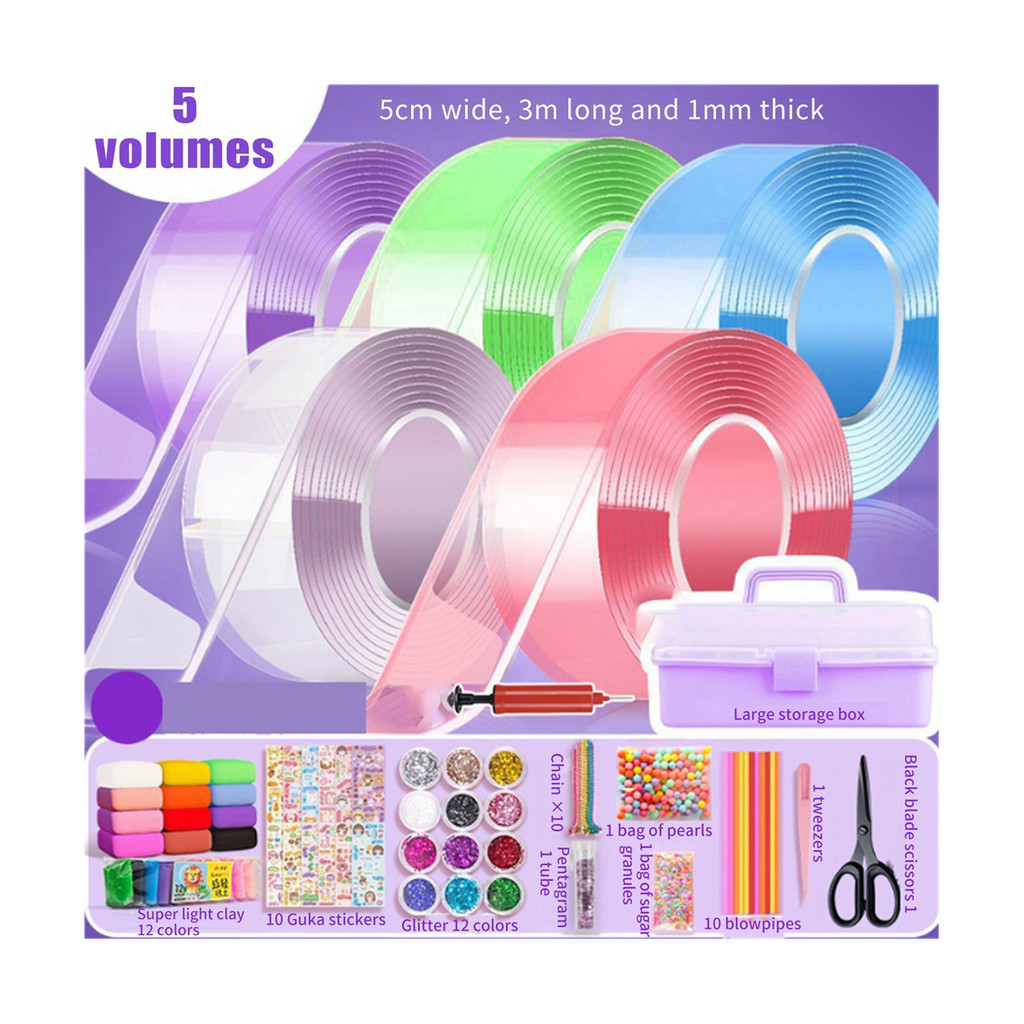 

Multicolored Nano Tape Bubble Kit,9.84FT Nano Tape Bubble for Kid Double Sided Tape Bubble Super Elastic Bubbles DIY Kit