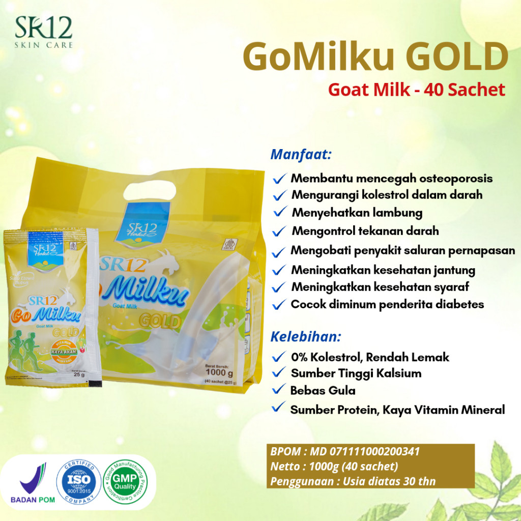 

[GARANSI ORI] Gomilku Gold SR12 Kemasan 1Kg 40 Sachet Susu Kambing Etawa Susu Lansia Menjaga Kesehatan Tulang