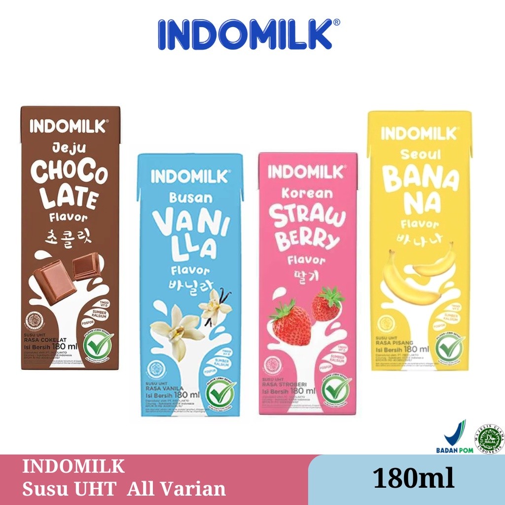 

Indomilk Susu UHT Kotak 180ml Coklat Stroberi Vanila / Susu Cair Indomilk / Susu Kotak (1 pcs)