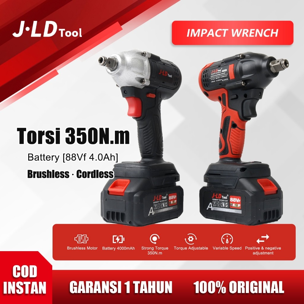 JLD Cordless Impact Wrench brushless impact baterai 350N.M impact pembuka baut impact jld tool 88v o