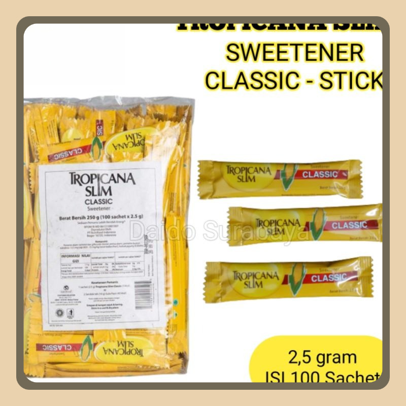 

Gula Tropicana Slim Classic Stick Sweetener 100 Sachet Gula Diet Rendah Kalori Tropicana Slim Sweetener Classic Stick