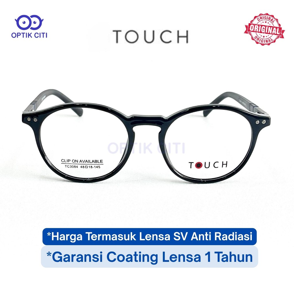 Frame Kacamata Pria Wanita Clip On Bulat Touch 3084 Original Free Lensa Anti Radiasi