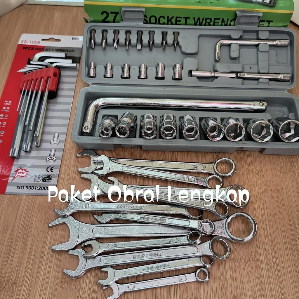 PAKET Kunci Shock Set 27Pcs + Kunci Ring Pas 11Pcs + Kunci L Set 9Pcs Kombinasi Kunci Shock Set