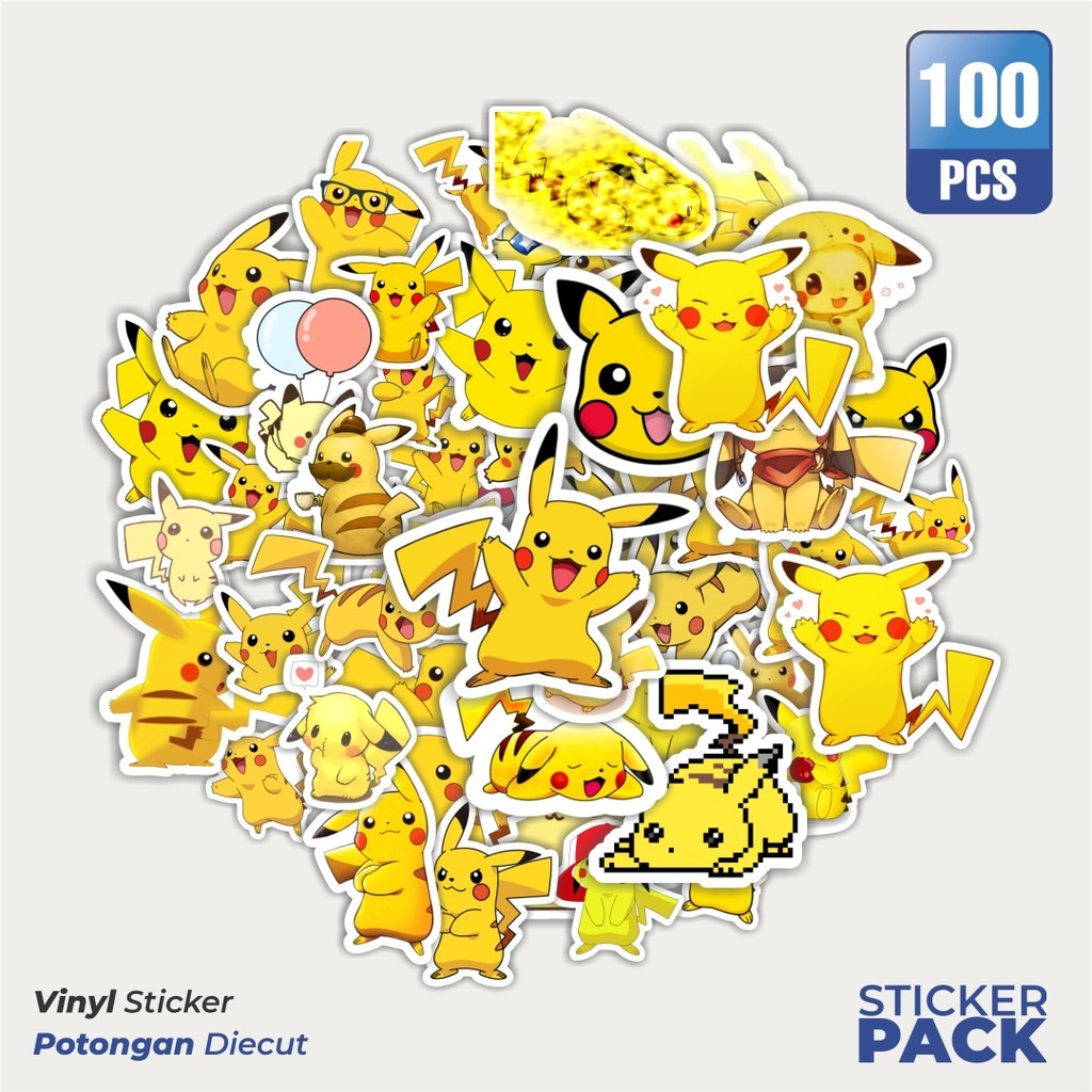 

MURAH 100 PCS Stiker Kartun Pokemon Pikachu Waterproof Aesthetic- Untuk Laptop, Motor, dan Helm - Paper Stationery Pack