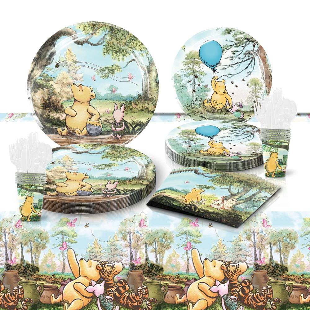 Disney Winnie the Pooh Birthday Decorations Disposable Tableware Tablecloth Cup and Plates Tissue fo