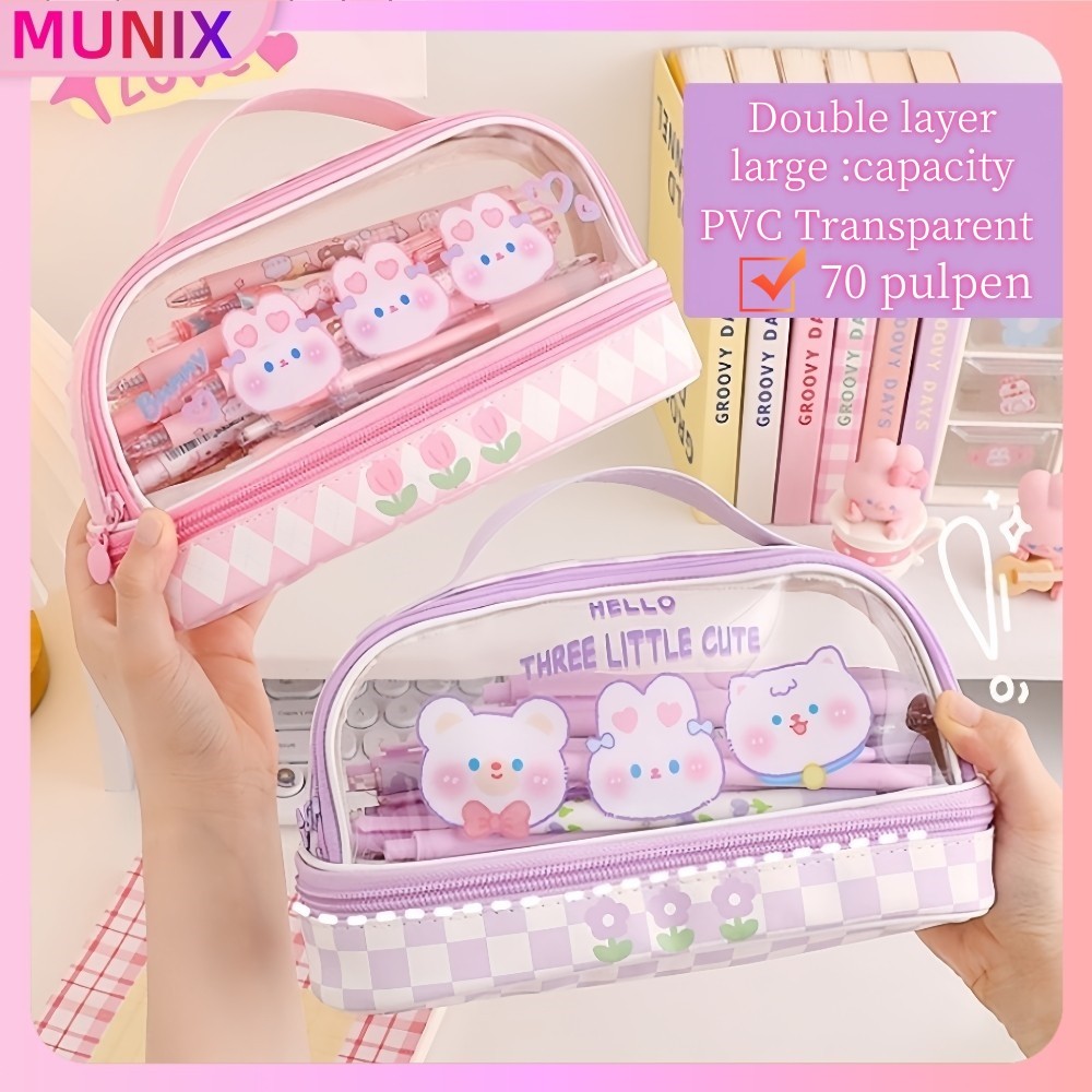 

Kotak Pensil Besar PVC-Motif Kartun-Transparan&Kuat untuk Sekolah COD/READY