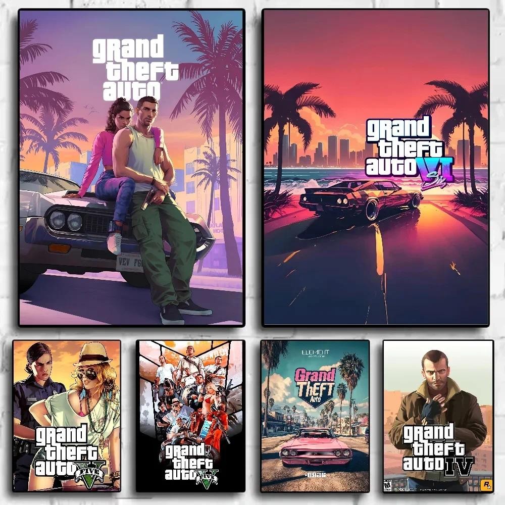 

G-GTA 5 G-Grand Theft A-Auto Poster Aesthetic Canvas Painting Posters and Prints Wall Art Picture For Living Room Decoration