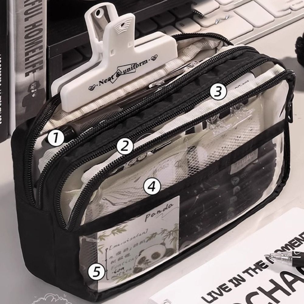 

INS Transparent Waterproof Pencil Case Five-Layer Large Capacity Pen Bag Multifunction Stationery Storage Bag