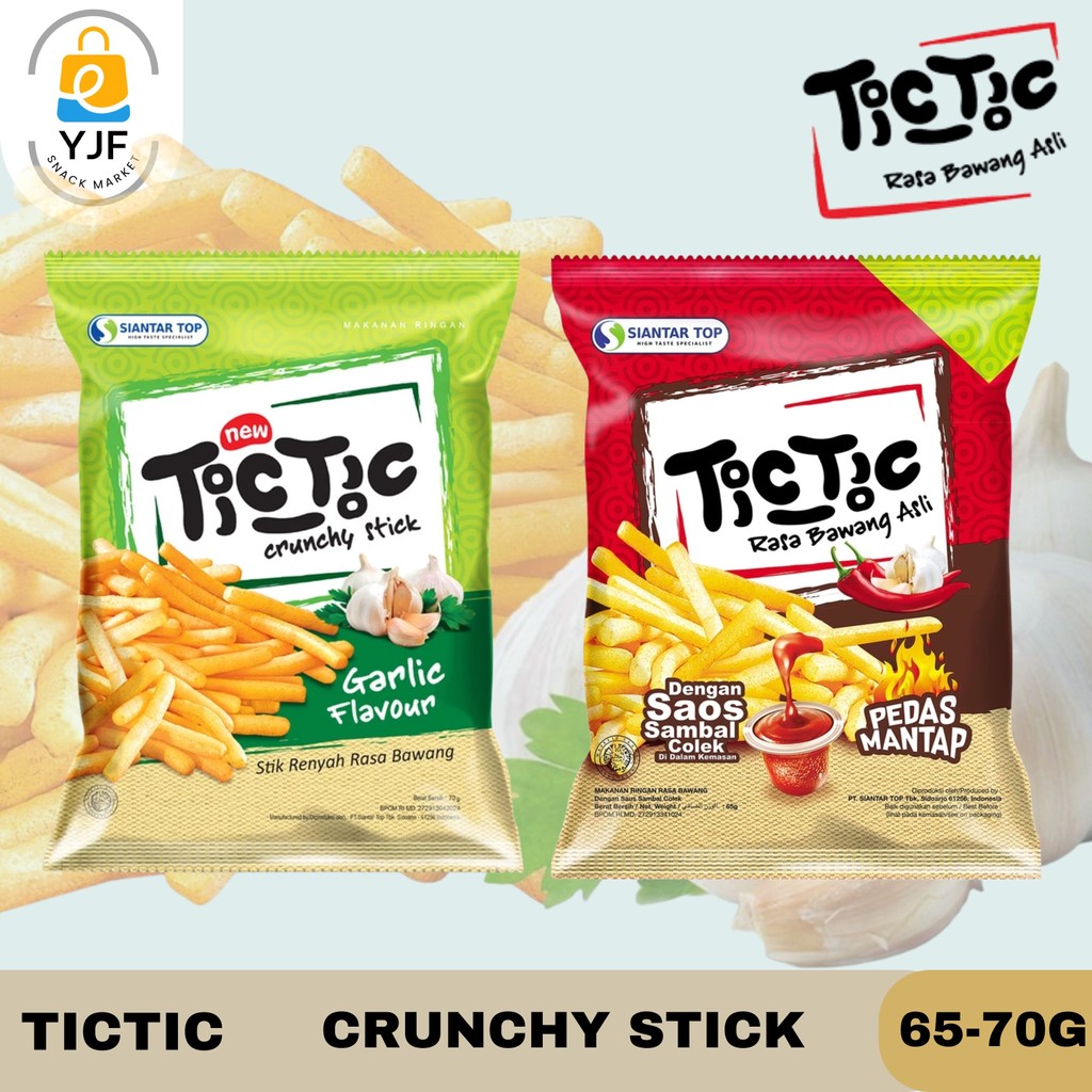 

Tic Tic Crunchy Stick 70g / 65g / Rasa Bawang / Samcol / Sambal Colek / Cemilan / Keripik Rasa Bawang Asli / Snack Stick