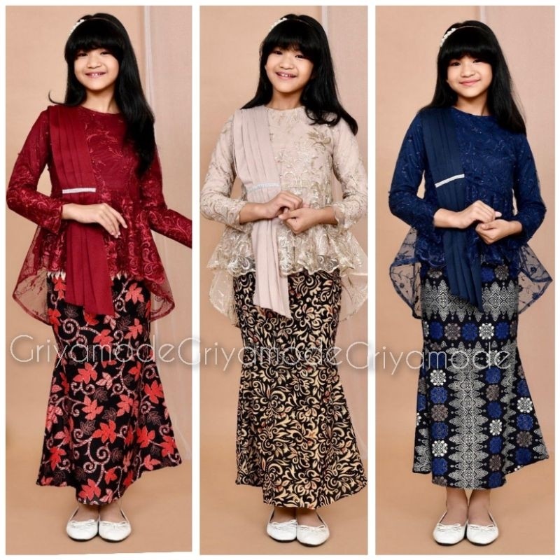 ARUMBINA GB-Kebaya Anak Perempuan Kebaya Selendang Modern Setelan Kebaya Pesta Wisuda Anak SD Umur 3