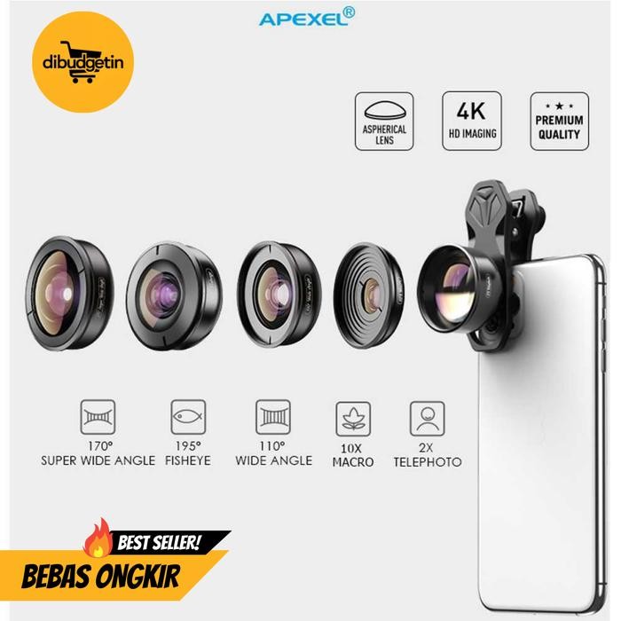 APEXEL Lensa Kamera Smartphone Universal Clip 5 in 1 Lens - APL-HB5