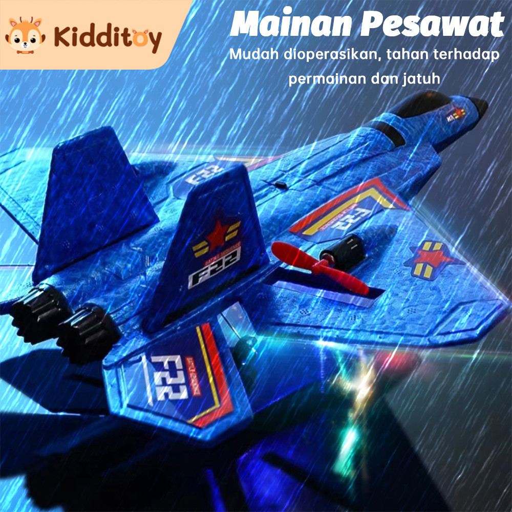 kidditoy Mainan Pesawat Terbang Remote Control Led Pesawat Glider Airplane Foam F22 Pesawat