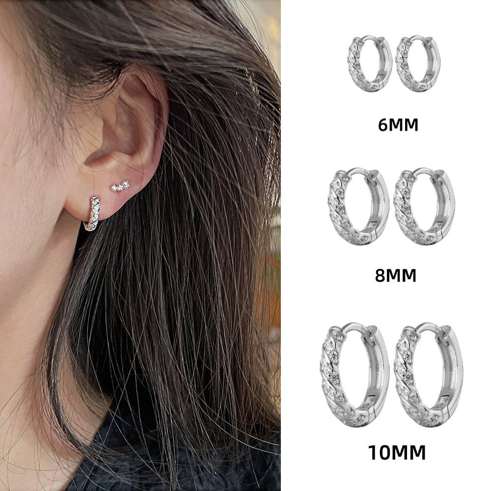 [K.Anissa]  Anting Cincin Putar Zirconia Spiral - Desain Elegan untuk Pernikahan Pesta dan Sehari-ha