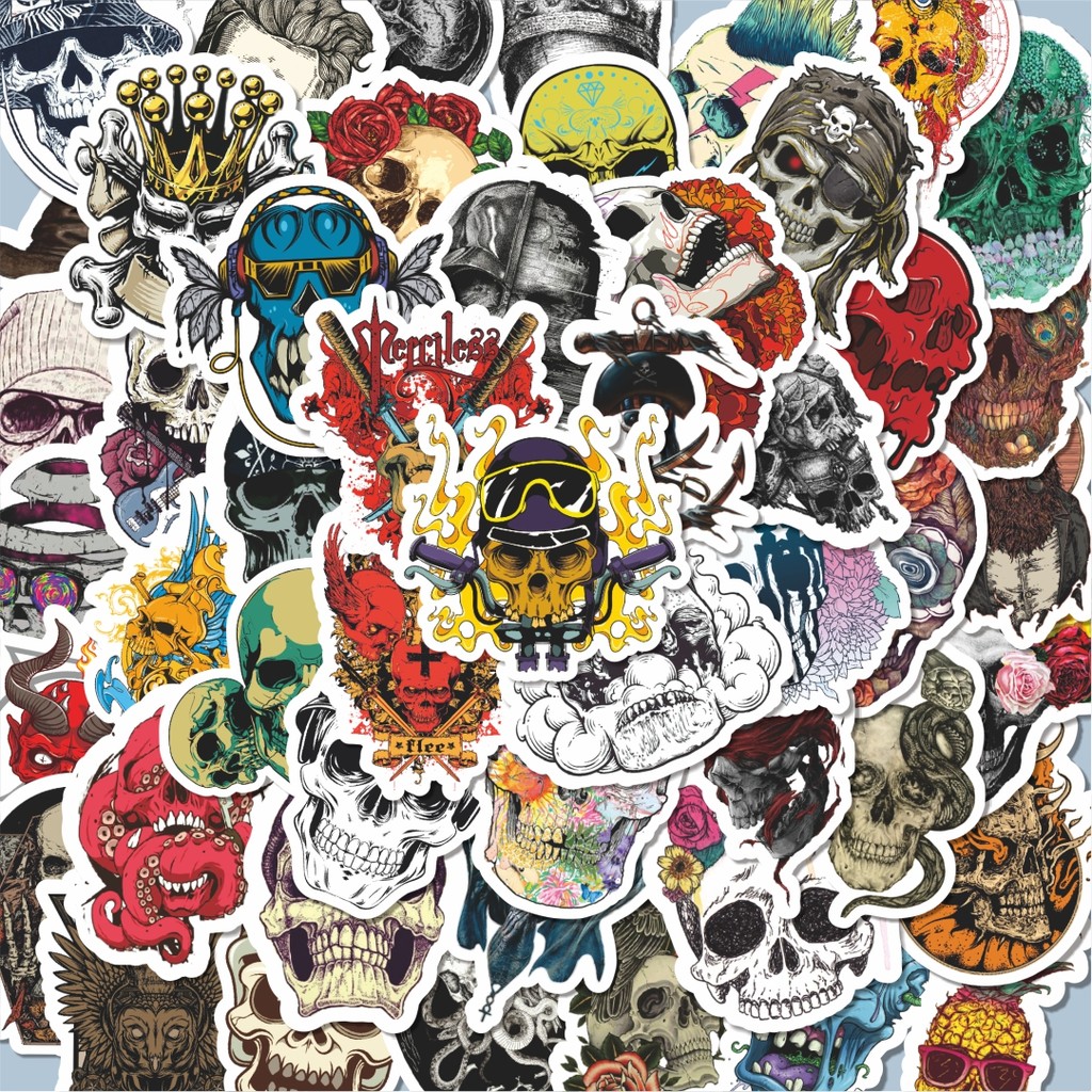 

100PCS Lucu Stiker Punk Skull Art Stiker Aesthetic Stiker Anti Air Stikers Berperekat Waterproof sticker decal buat Motor Helm Buku Journal Koper Casing HP Laptop Botol Minum Hadiah anak