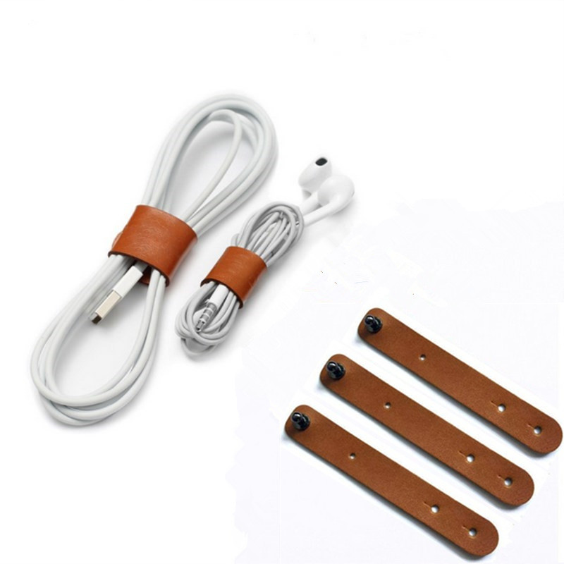 3Pcs PU Leather Cable Ties Earphone Line Wire management Cable Winder Portable Compact Cord Organize