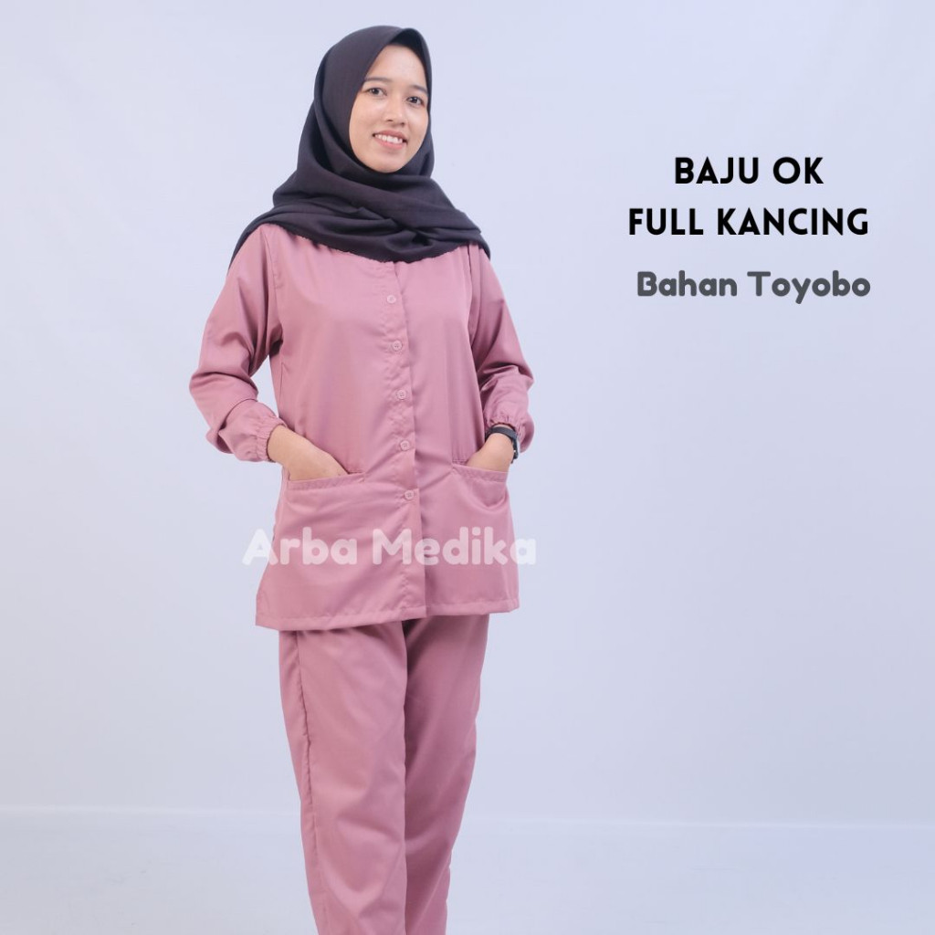 New Baju OK OKA KANCING DEPAN FULL Lengan Panjang Karet Dokter Petugas medis Perawat Jaga Toyobo