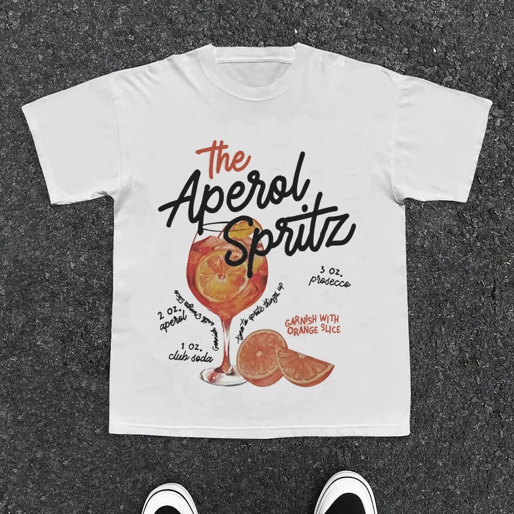 Kaos Grafis Koktail Vintage Aperol Spritz Wanita Kaos Minuman Alkohol Lucu Longgar