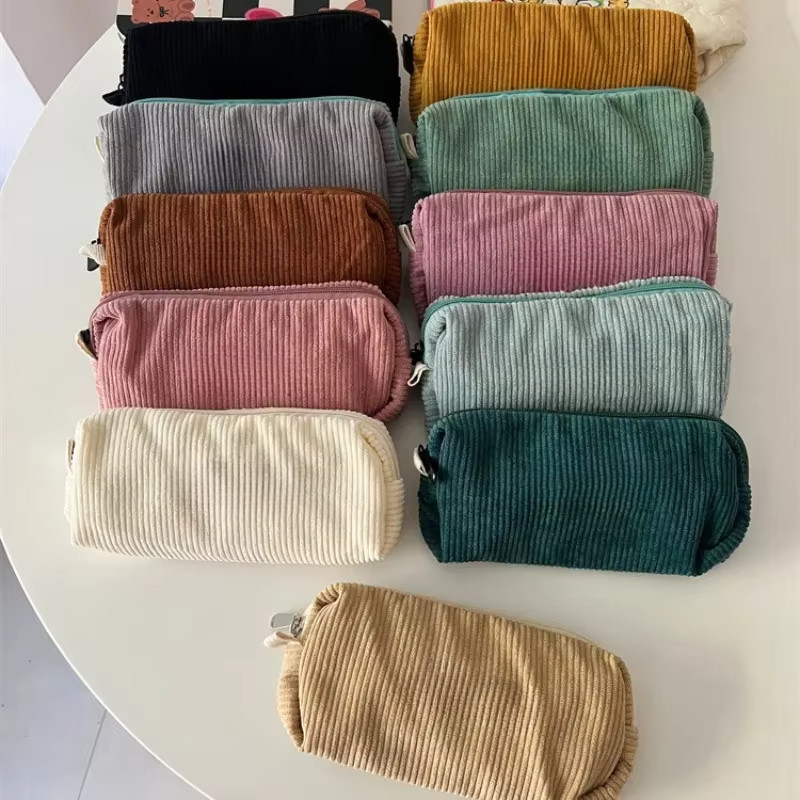 

Creative Corduroy Pencil Case INS Style Large Capacity Toiletry Bag Zipper Pen Bag Office School Supplies