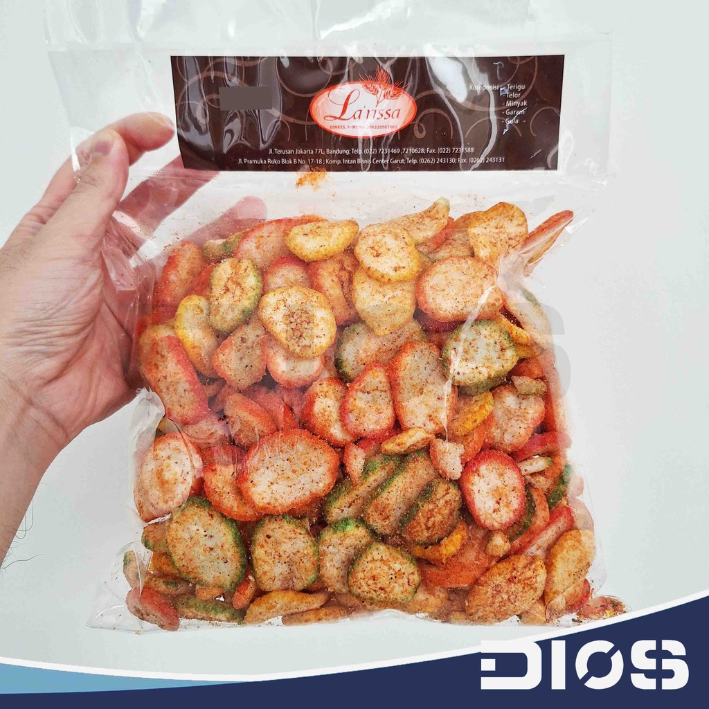 

Kerupuk Bawang Pelangi Pedas LARISSA Cemilan Snack Halal Bandung