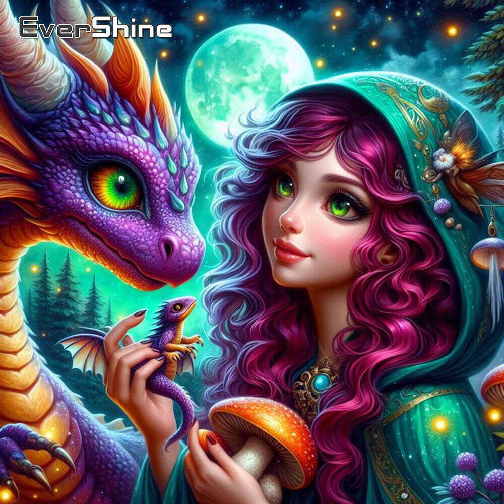 

Evershine DIY Dragon Diamond Mosaic Woman Portrait Craft Kit Painting Moon Full Square Round Embroidery Cartoon Handmade Gift