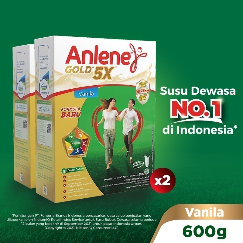 

Anlene Gold 5X Susu Bubuk Dewasa Vanilla 2 x 600g - Nutrisi Tinggi Kalsium Untuk Tulang, Sendi, dan Otot