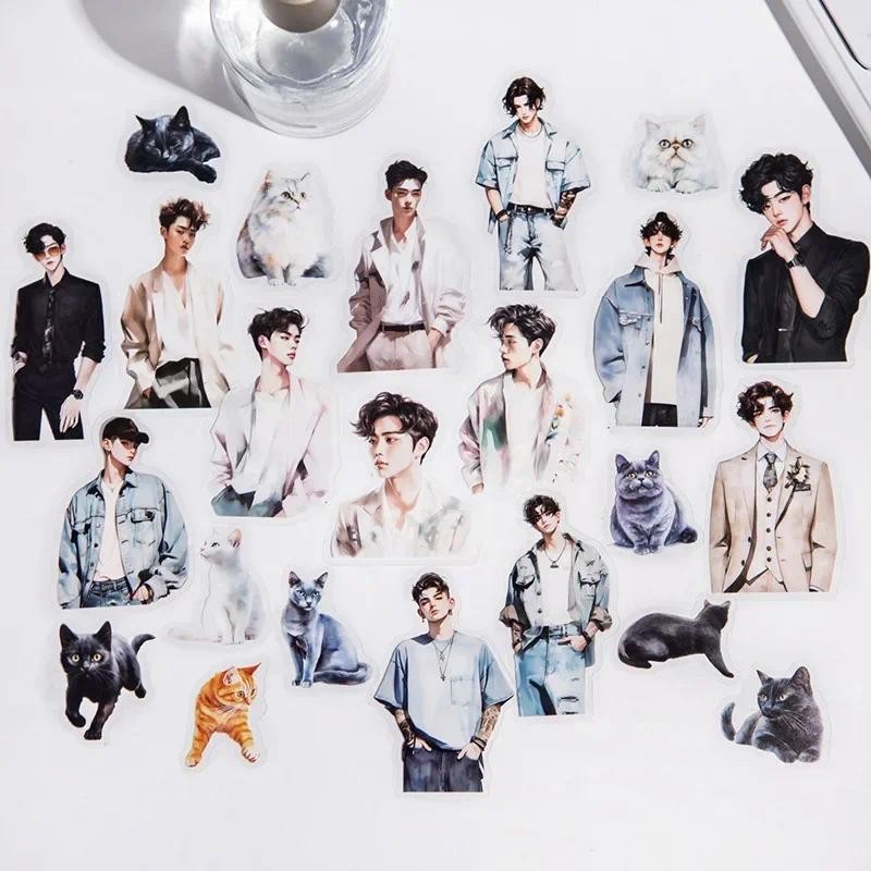 

Mr. Paper, Cat Boy themed stickers, collage scrapbook notebook phone case diary decoration stationery stickers 20 sheets/bag