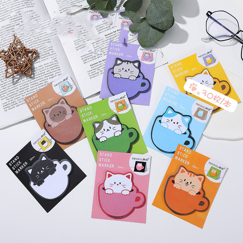 

1 Piece Lytwtw's Cartoon Adhesive Cute Kawaii Cat Cup Notes Notepad Memo Pad Office School Supplies Stationery Sticker