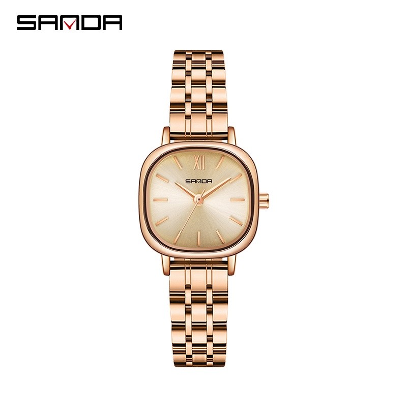 Sanda P1098 Jam Tangan Wanita Analog Tali Kulit Stainless Steel Quartz