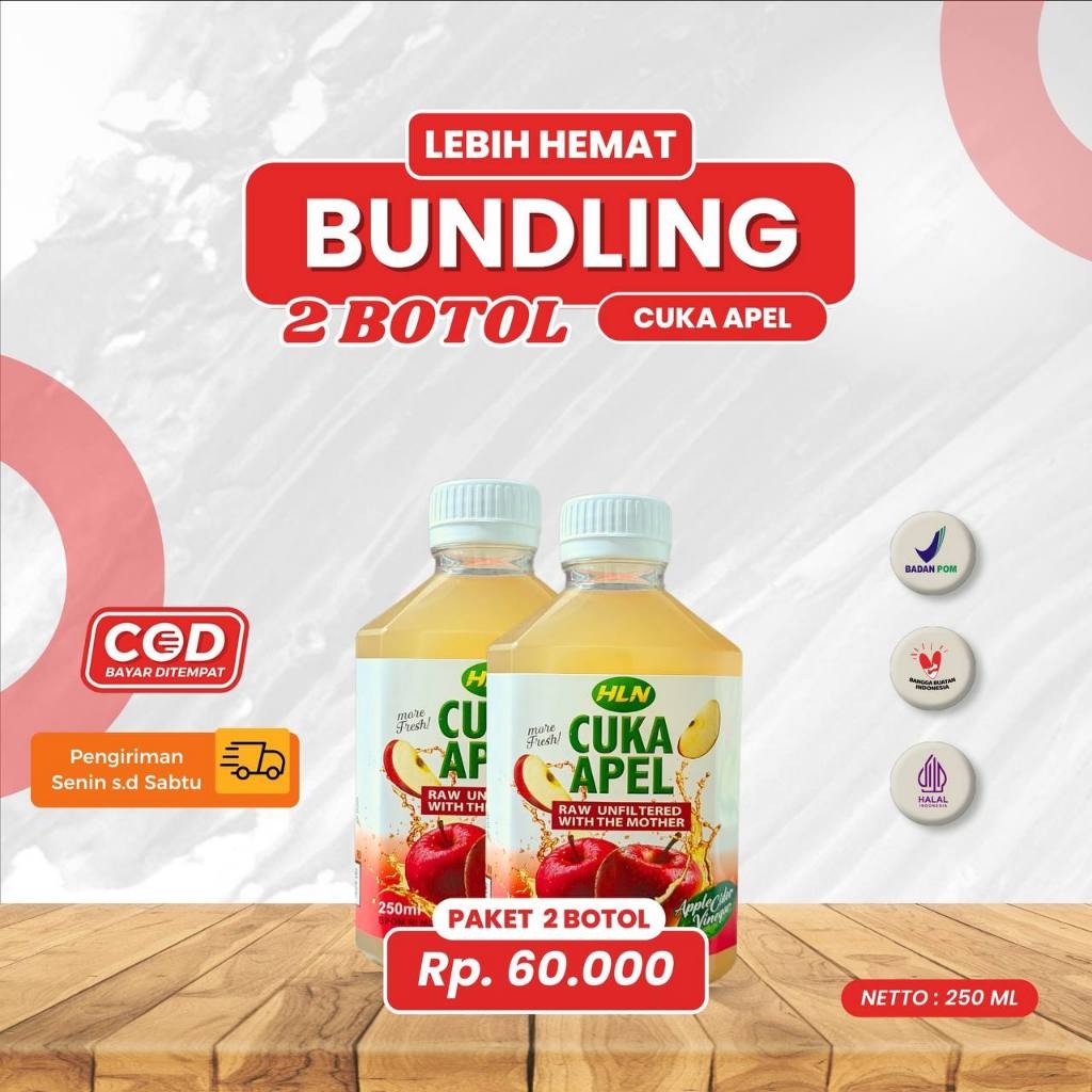 

(2 BOTOL) CUKA APEL HLN RAW Unfiltered with The Mother 250 ml