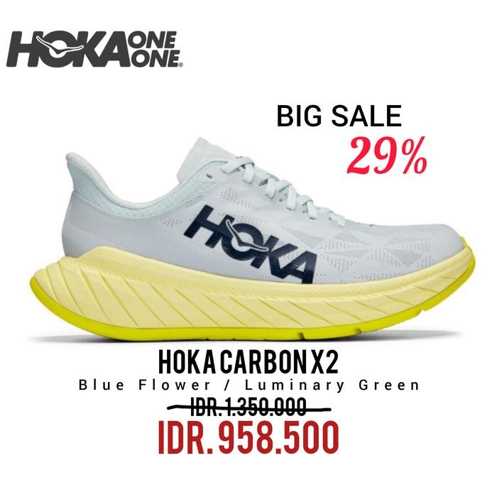 SEPATU RUNNING HOKA CARBON X2 BLUE FLOWER / LUMINARY GREEN   RUNNING 100% ORIGINAL BNIB / SEPATU SNE
