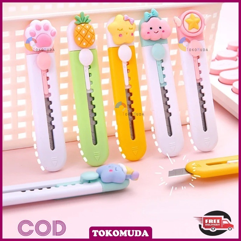 

TOKOMUDA Pisau Karter Mini Portable Karter Pemotong Kertas misni Karakter Lucu Cutter Mini Portable