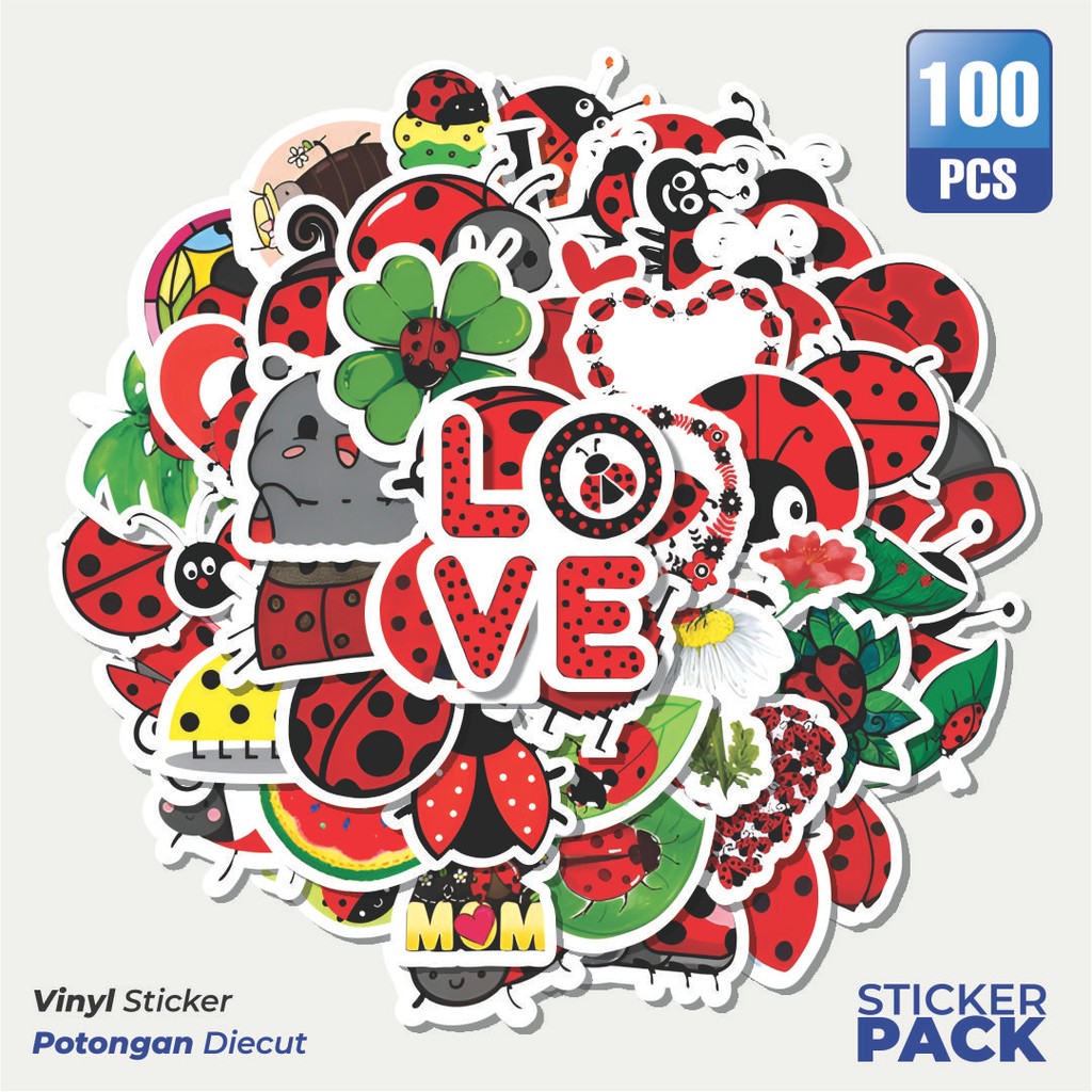 

Super Hemat! 100 PCS Stiker Hewan Ladybird,/Ladybug [Kumbang Kecil] Waterproof Aesthetic- Untuk Laptop, Motor, dan Helm - Paper Stationery Pack