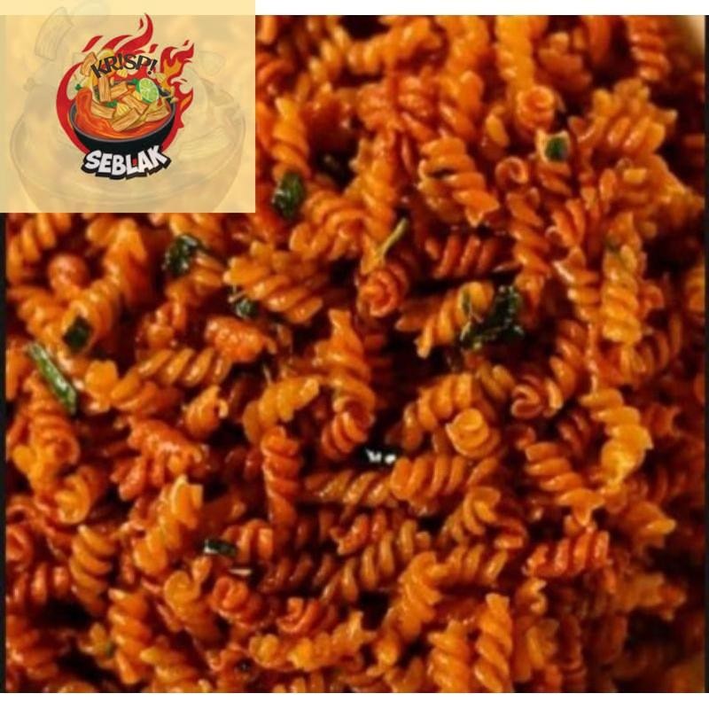

Seblak krispi Makaroni Spiral/Makaroni ulir pedas Daun Jeruk 1kg . Seblak krispi