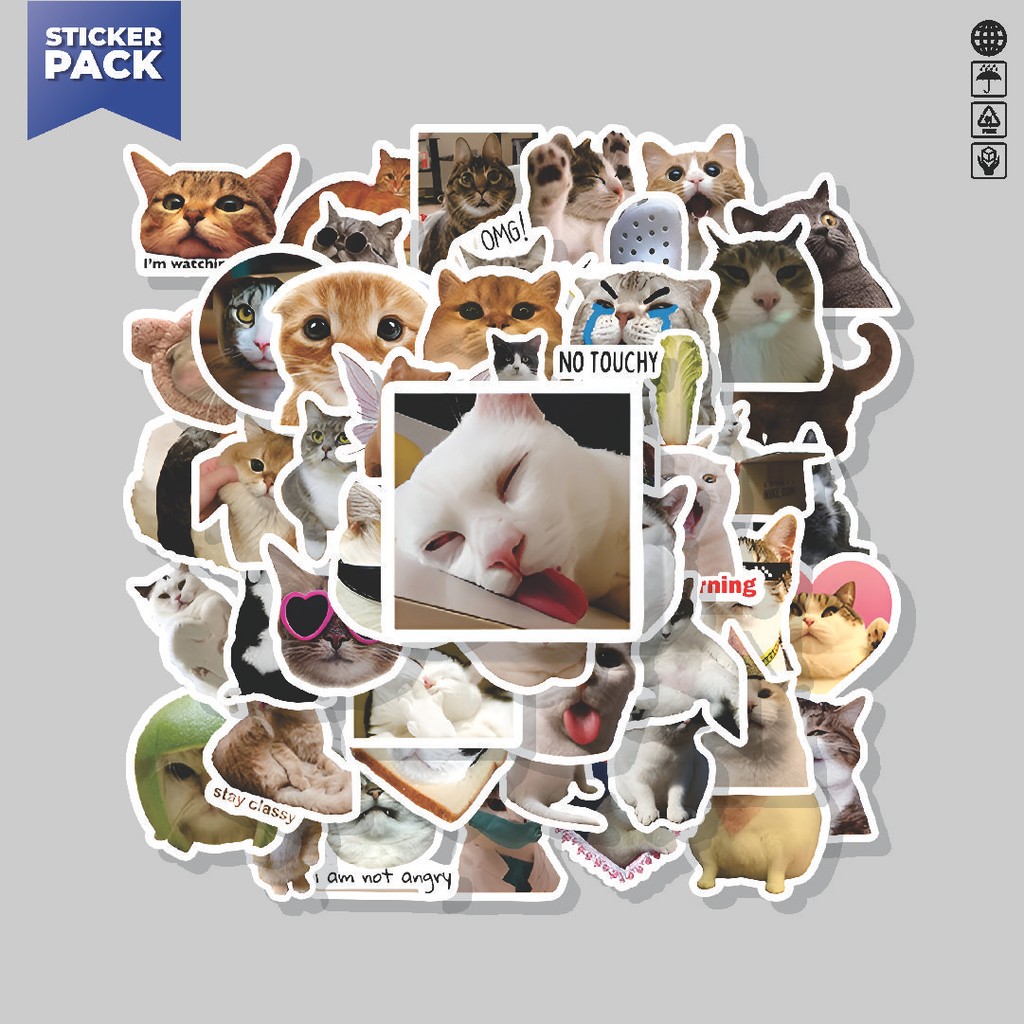 

[100PCS]Stiker Pack Stiker Funny Cats Series [Seri Kucing Lucu] Aesthetic Vinyl Anti Air Dekorasi Sticker Laptop Buku Journal Koper Helm Casing HP Gitar Helm Skateboard