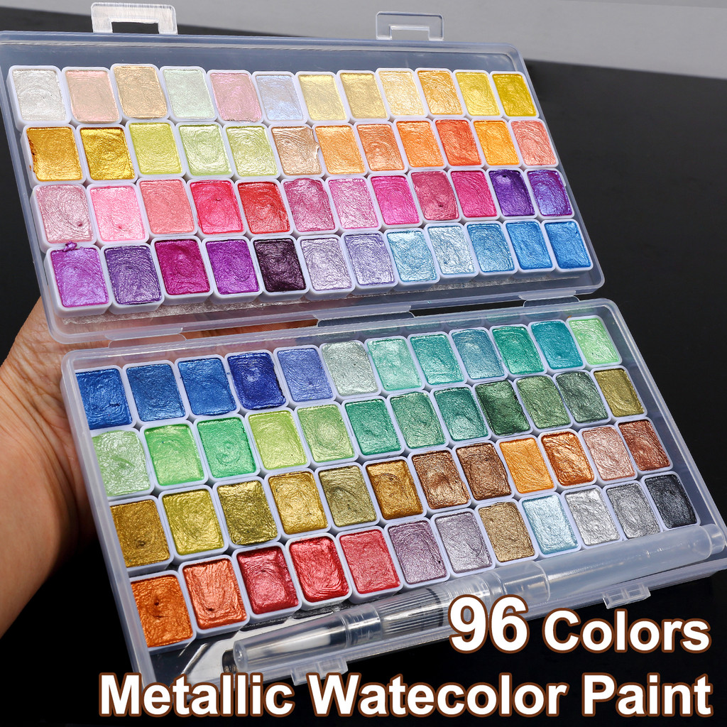 

96-color metallic watercolor paint set, portable and lightweight, high solid pigment, starry sky tones,suitable for artists