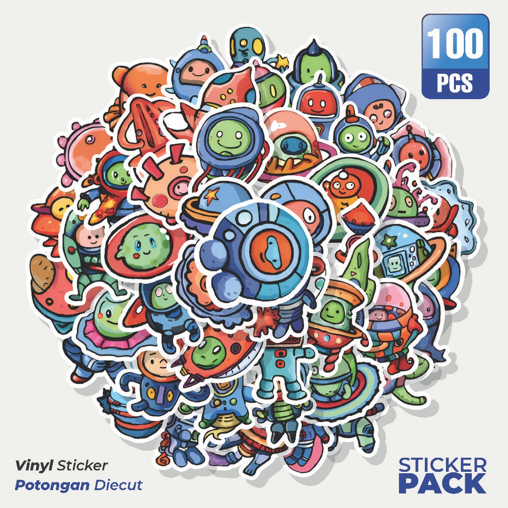 

Super Hemat! 100 PCS Stiker Alien Exquisite Waterproof Aesthetic- Untuk Laptop, Motor, dan Helm - Paper Stationery Pack