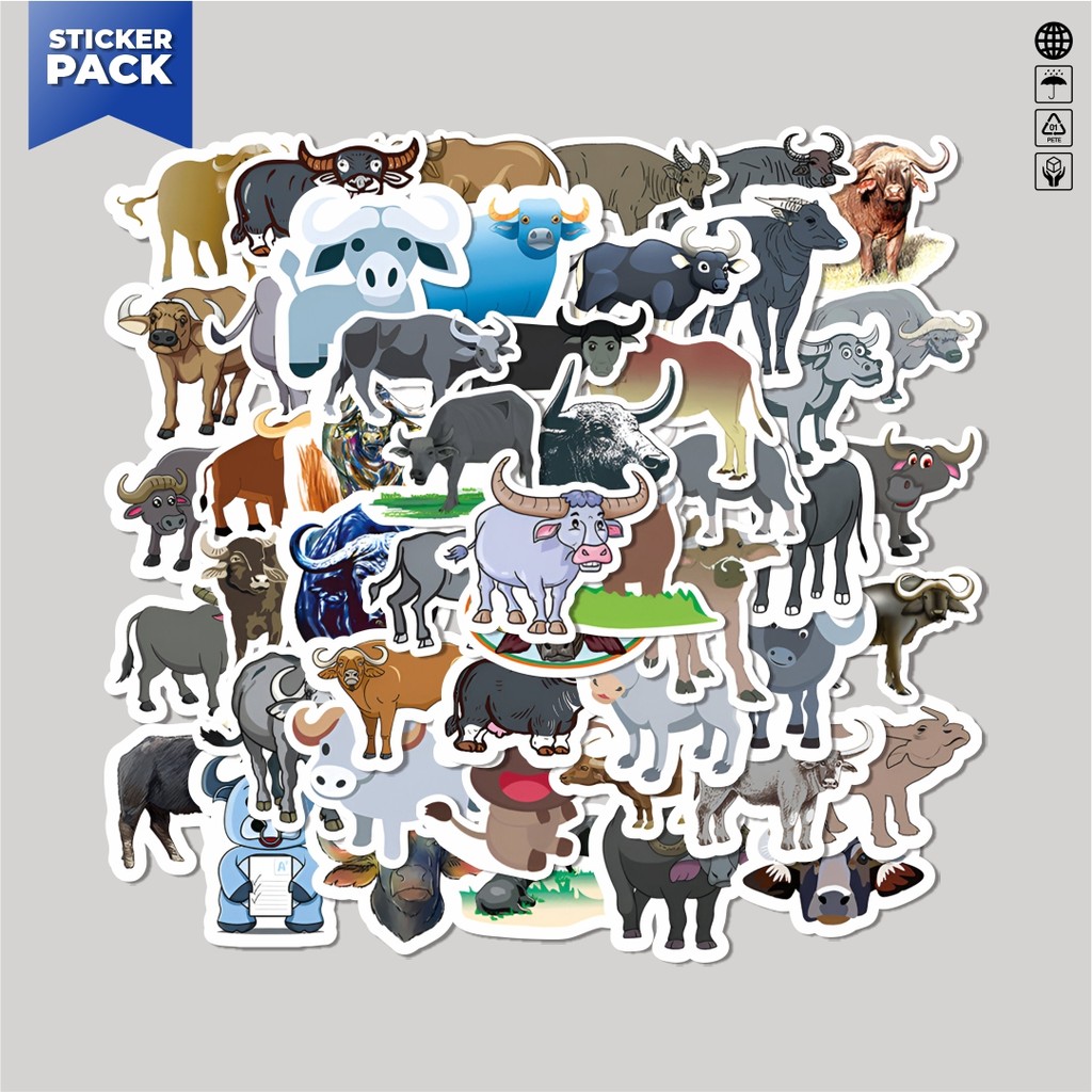 

[100PCS]Stiker Pack Stiker Hewan Bufallo [Kerbau] Aesthetic Vinyl Anti Air Dekorasi Sticker Laptop Buku Journal Koper Helm Casing HP Gitar Helm Skateboard