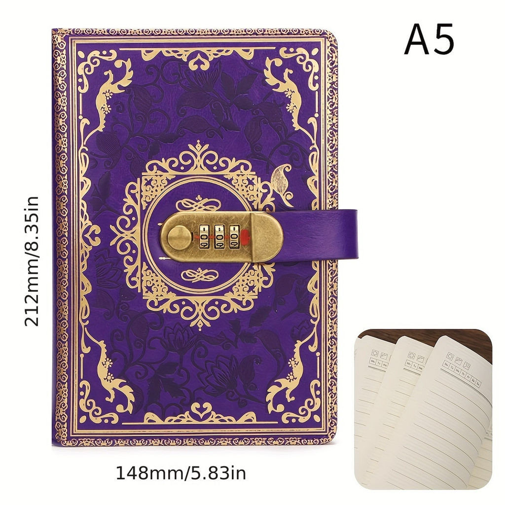 

Notebook Retro Password Book with Lock Diary Loose Leaf Folder Thickened Creative Notebook Student Notebook Stationery