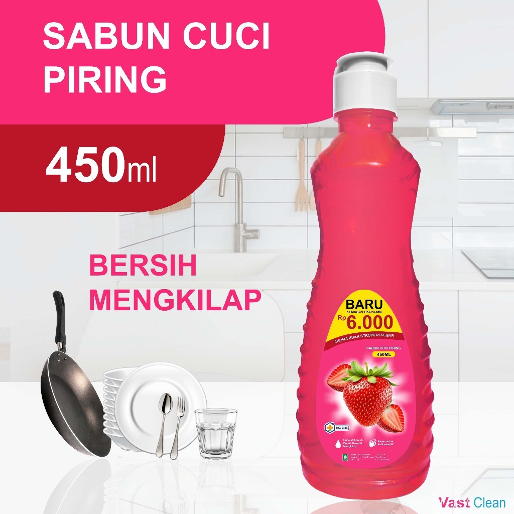 Sabun Cuci Piring 450ml Aroma Buah Stroberi Segar Busa Melimpah dish soap Kemasan Botol tutup Flipto