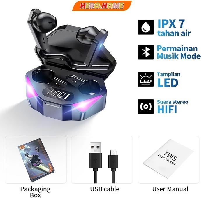 promo TWS Gaming Headset X15/M28/M90 Pro  Wireless Bluetooth 0-latency Earphone   LED Smart Display 
