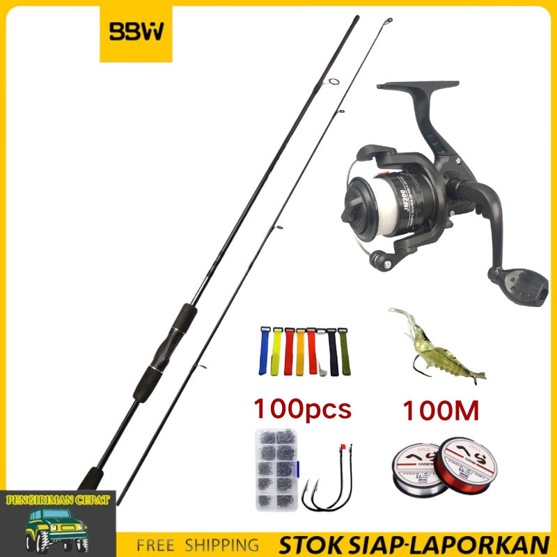 Joran pancing 1.65m-2.4m 2 bagian pancing reel 200 joran spining reel pancing/Karbon Joran Pancing C