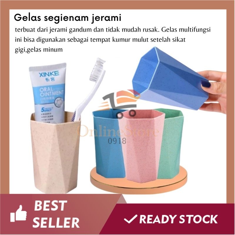 OS -C311- Gelas Segienam Jerami Gandum / Gelas Bentuk Segienam Bahan Jerami Gandum