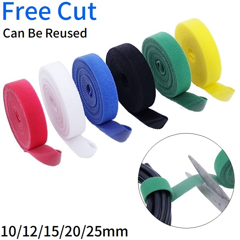 

1/5M Cable Ties Reusable Adhesive Hook Loop Bundle Fastener Nylon Strap Organizer Self Clip Holder Management Straps Wire Tie