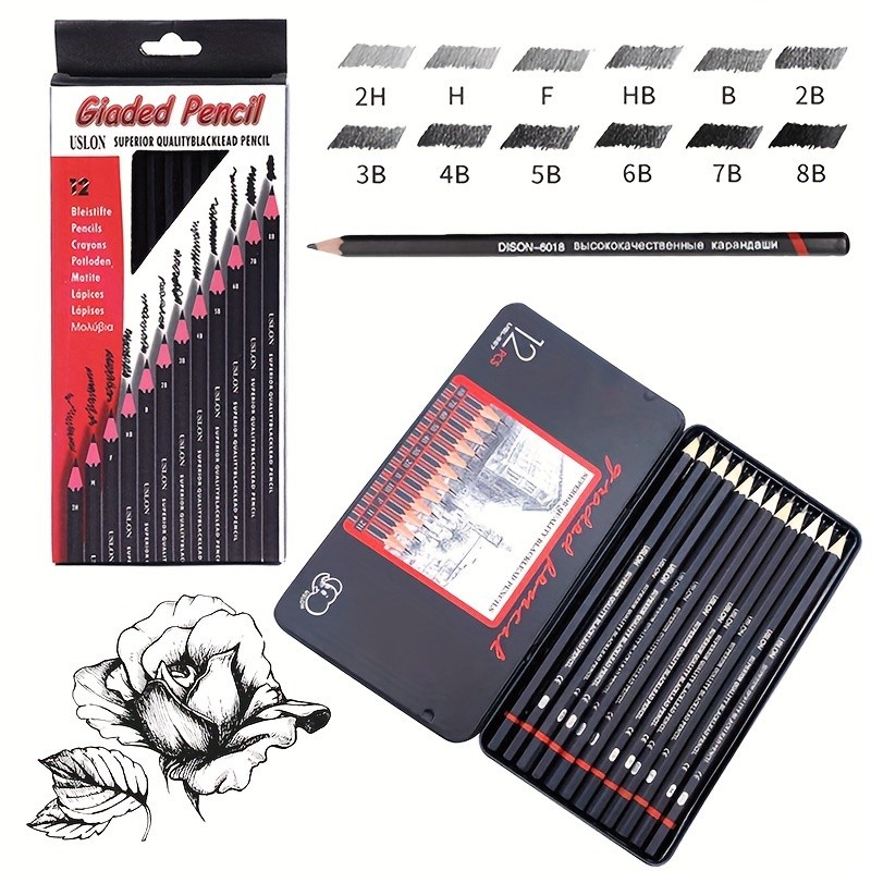 

12Pcs/Set 2H-8B Wooden Sketching Pencils Set Professional Drawing Journal Writing Pencils for School Smooth Writing Art Supplies