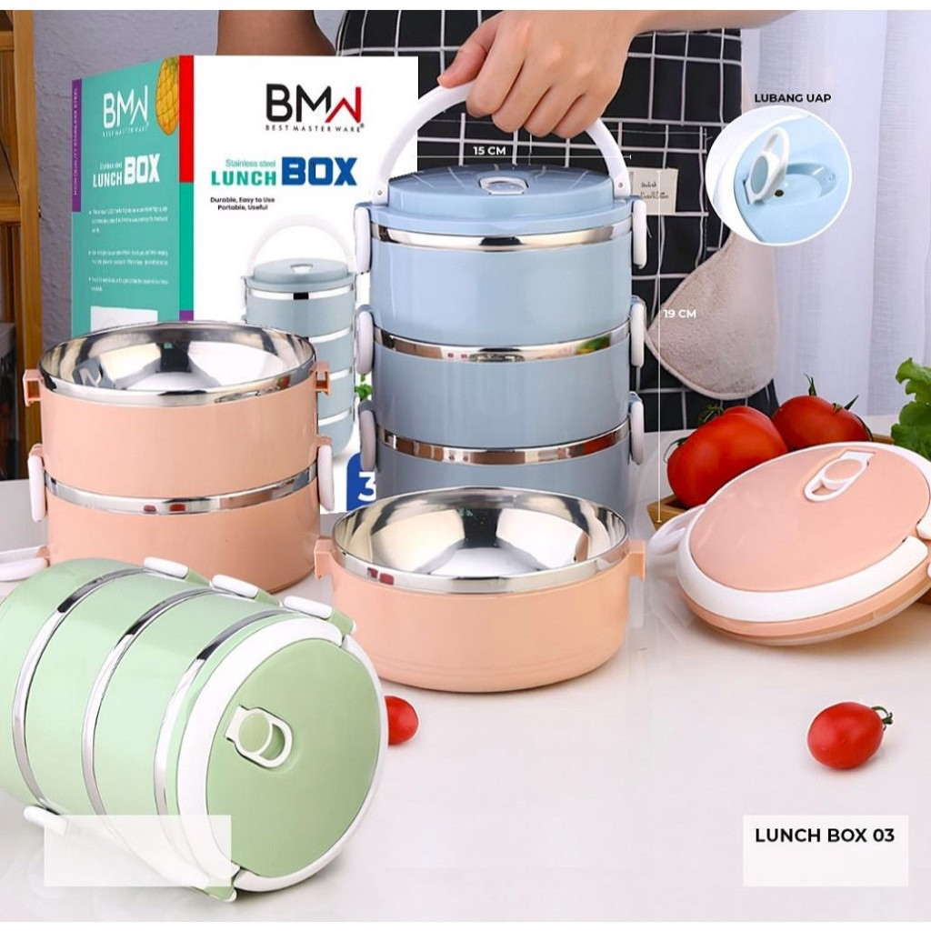 BMW RANTANG 3 SUSUN / 4 Susun / Tempat Bekal 4 / 3 Susun Stainless Tahan Panas / RANTANG NASI LAUK