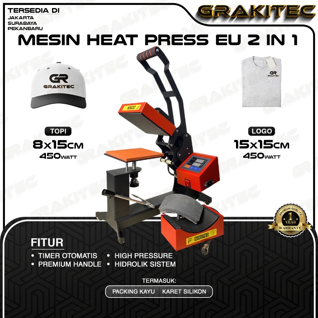 

Mesin Press Sablon Mini EU Logo Label 15x15 cm & Press Sablon Topi Premium - 2in1 CAP & LOGO HEAT PRESS untuk press kaos, Logo, Kerah Topi