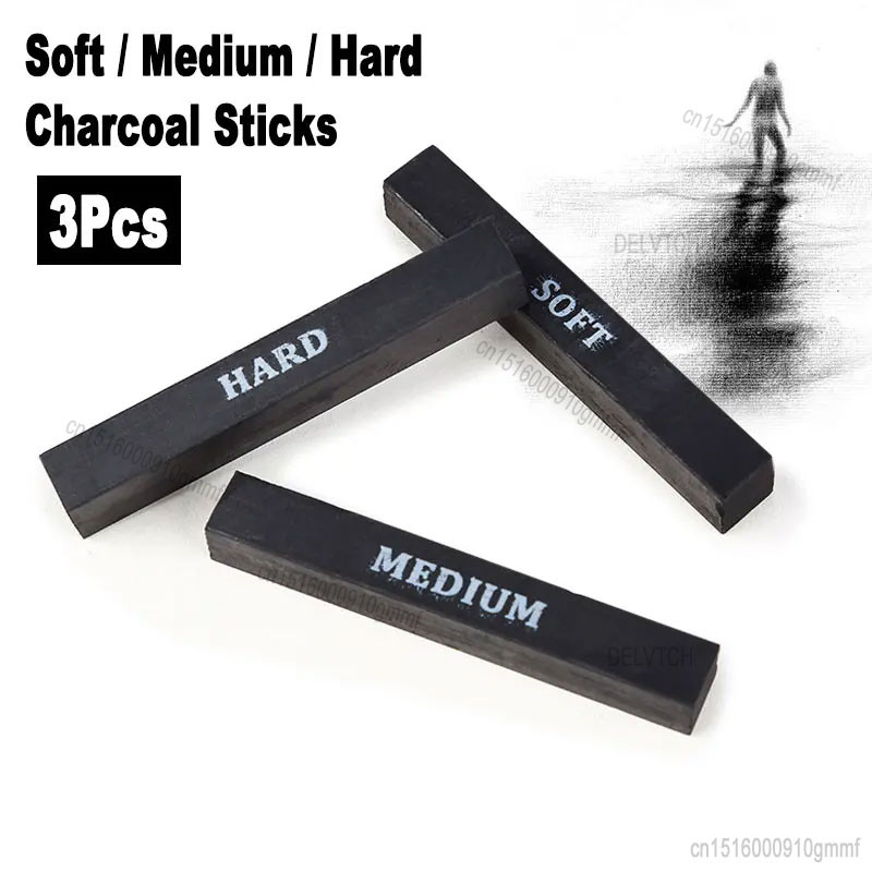 

3Pcs Set Professional 10x10x65mm Art Sketch Compressed Charcoal Bars Sticks Rods Soft / Medium / Hard For Artist Drawing Supply