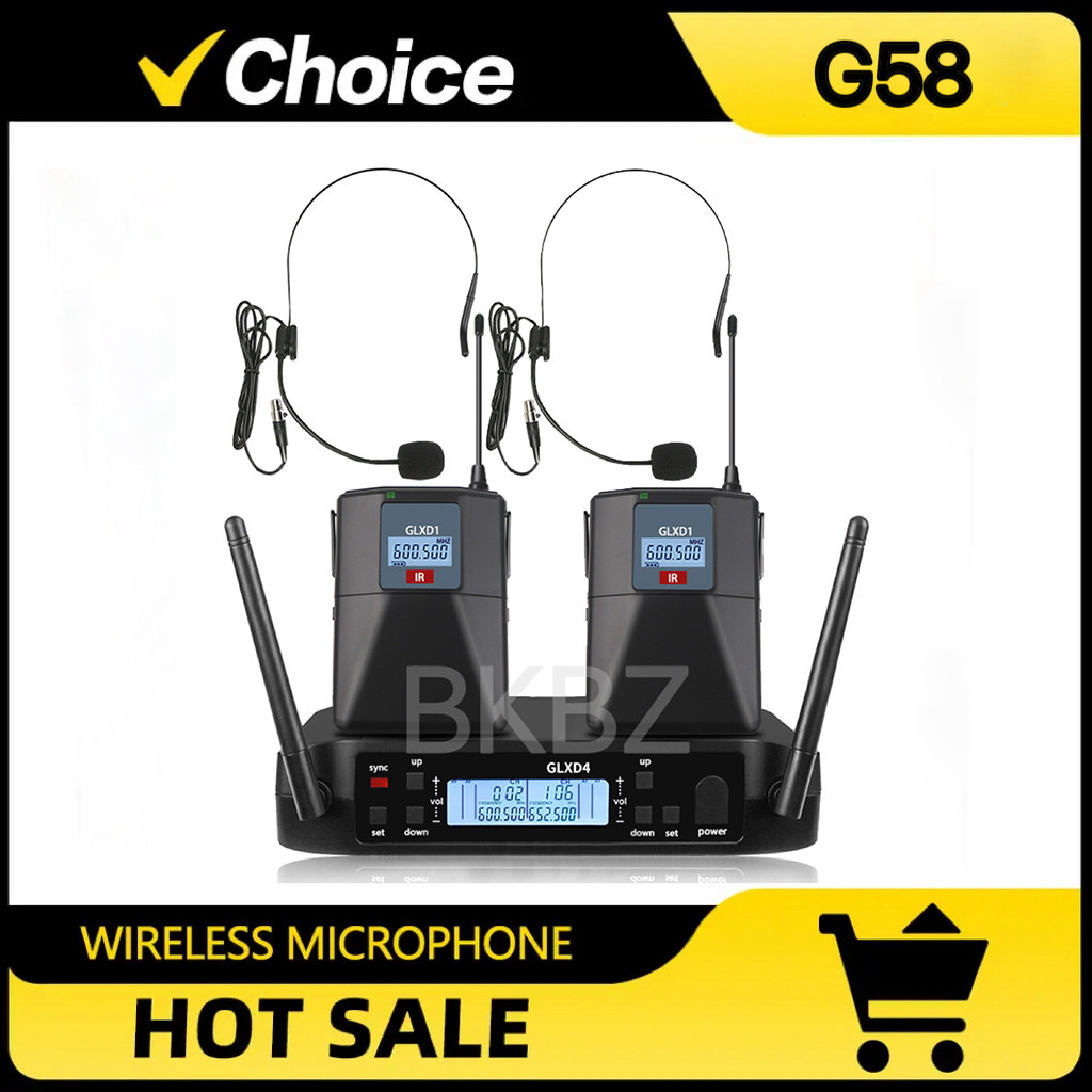 G58 600-699MHz Headset Profressional Wireless Microphone System Automatic Scan 2 Channels Bodypack T